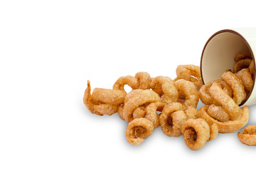 Homemade Pork Rinds, Fried pork skin,  Pork crackling Thailand.