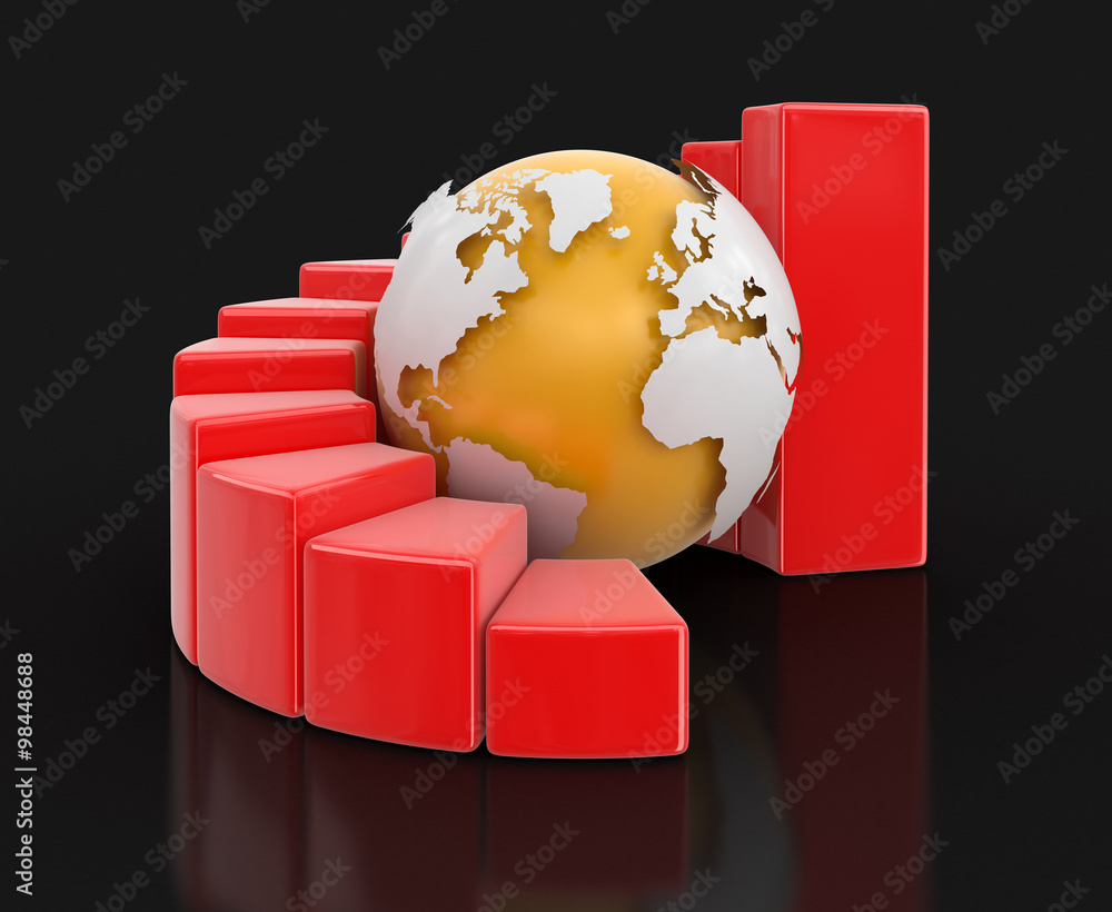 Poster 3d globe with graph. image with clipping path