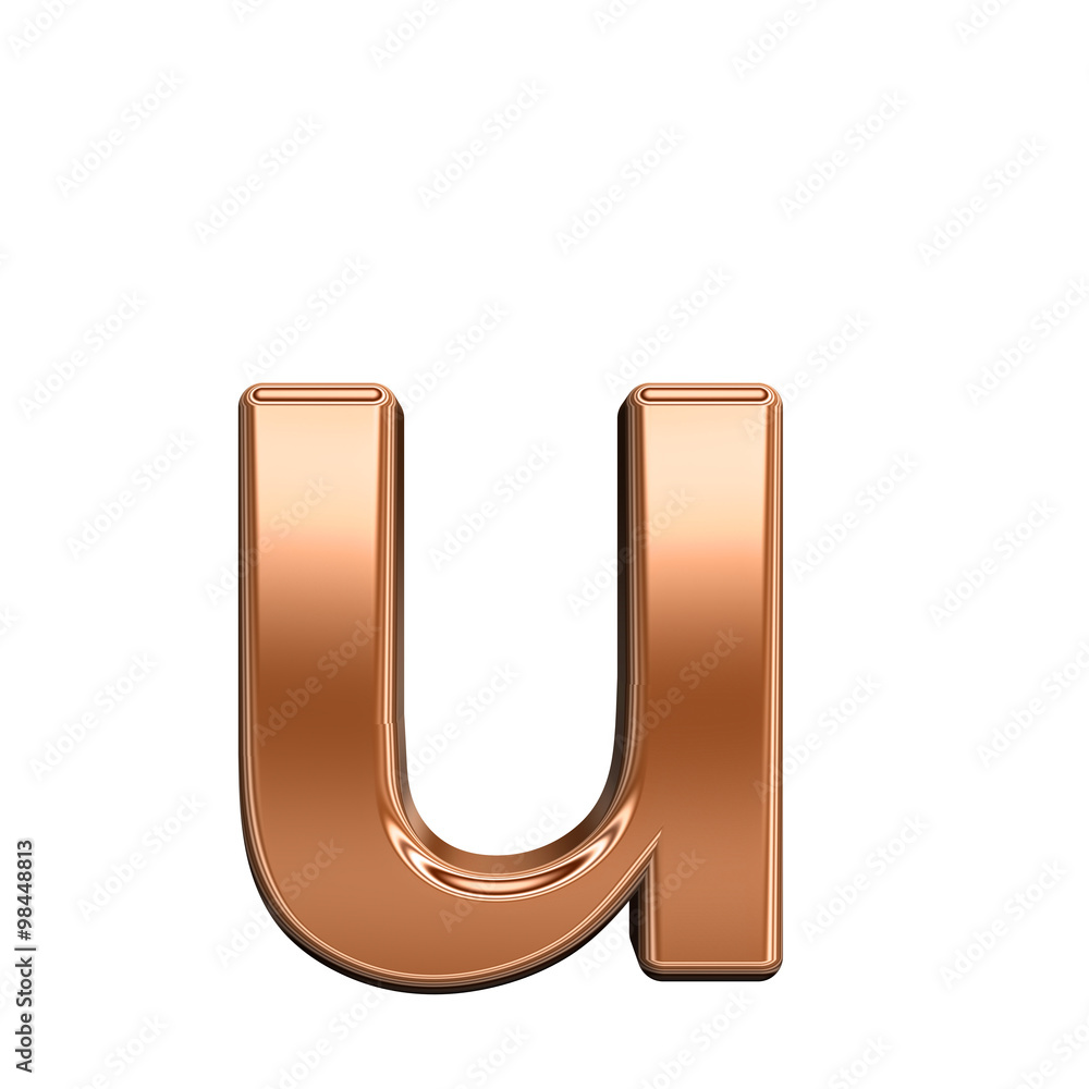 Fototapete one lower case letter from shiny copper alphabet set, isolated on white. computer generated 3d photo