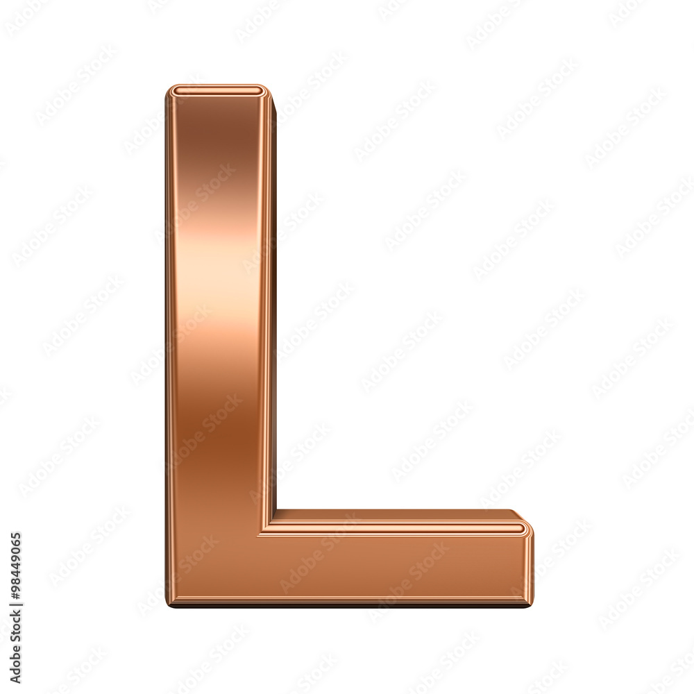 Fototapete one letter from shiny copper alphabet set, isolated on white. computer generated 3d photo rendering.