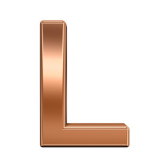 One letter from shiny copper alphabet set, isolated on white. Computer generated 3D photo rendering.