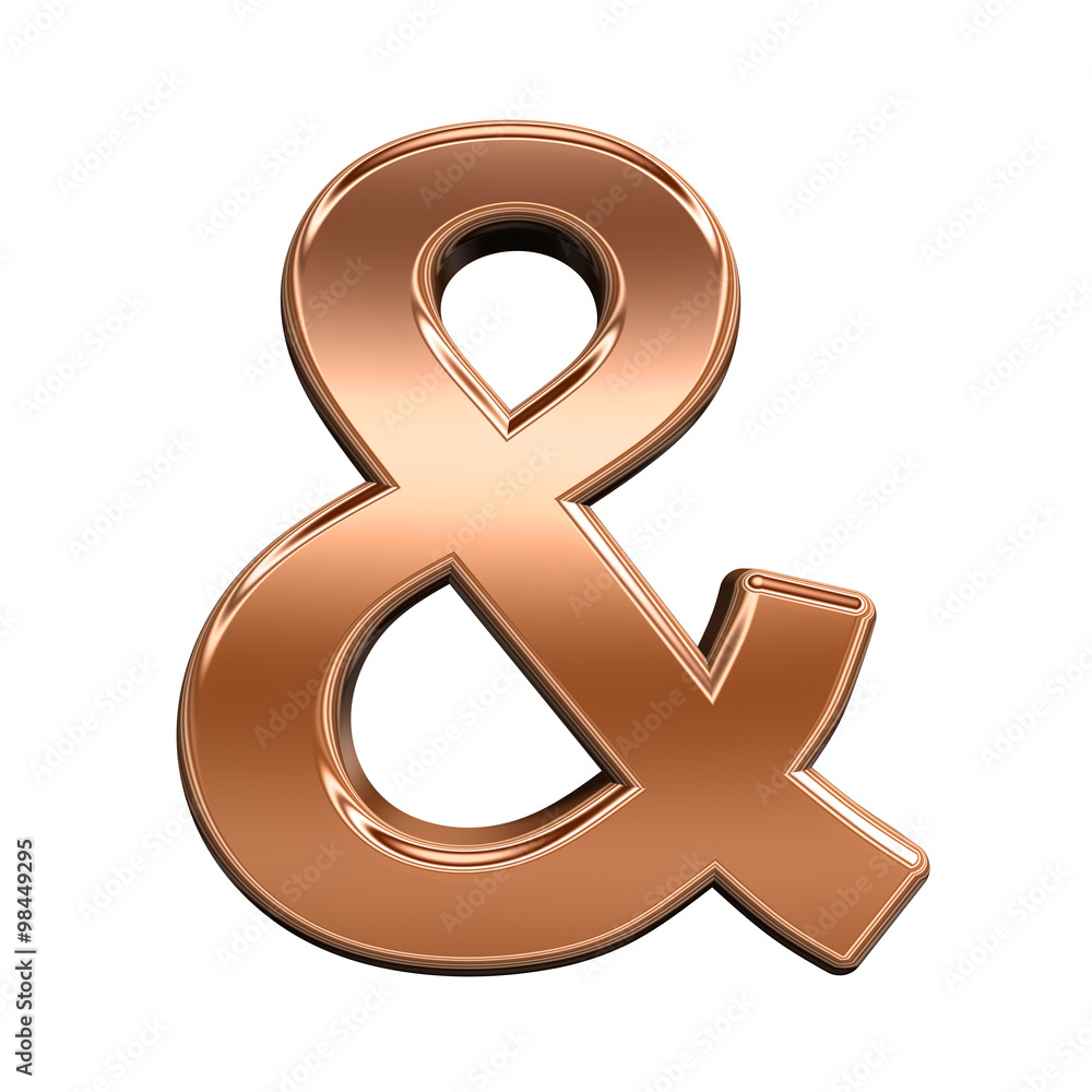 Fototapete one letter from shiny copper alphabet set, isolated on white. computer generated 3d photo rendering.