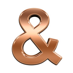 One letter from shiny copper alphabet set, isolated on white. Computer generated 3D photo rendering.