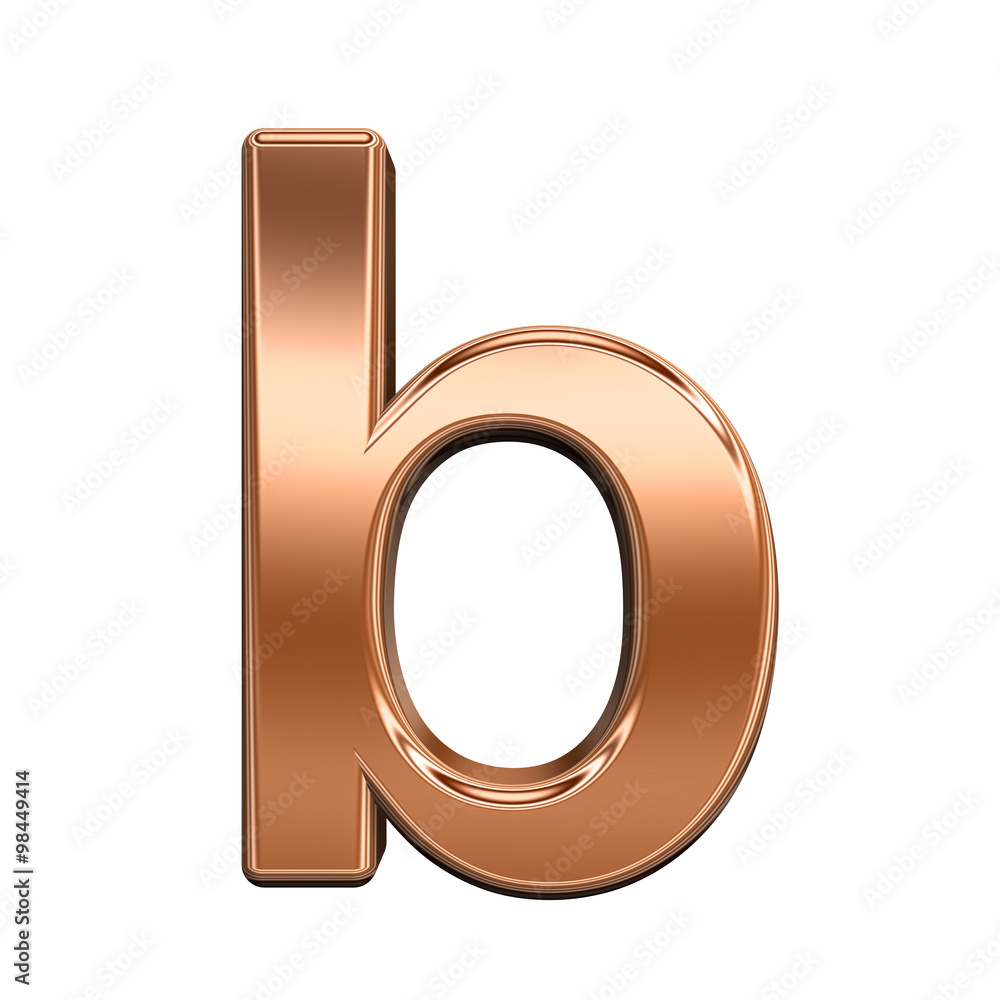 Fototapete one lower case letter from shiny copper alphabet set, isolated on white. computer generated 3d photo