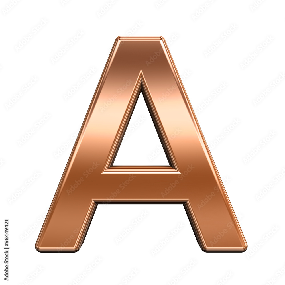 Fototapete one letter from shiny copper alphabet set, isolated on white. computer generated 3d photo rendering.