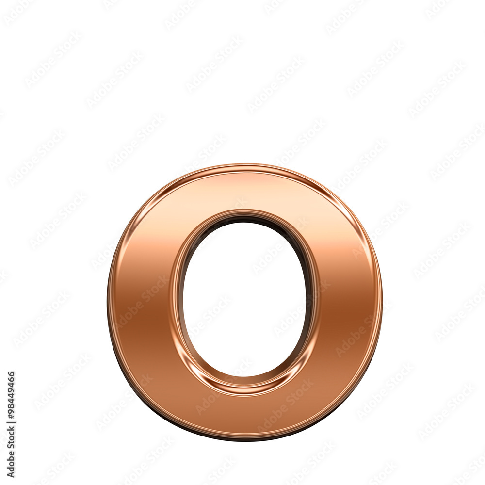 Fototapete One lower case letter from shiny copper alphabet set, isolated on white. Computer generated 3D photo rendering.