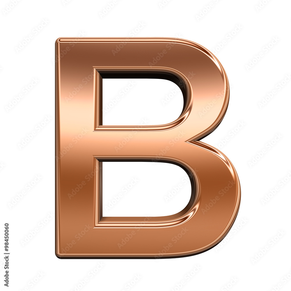 Fototapete one letter from shiny copper alphabet set, isolated on white. computer generated 3d photo rendering.