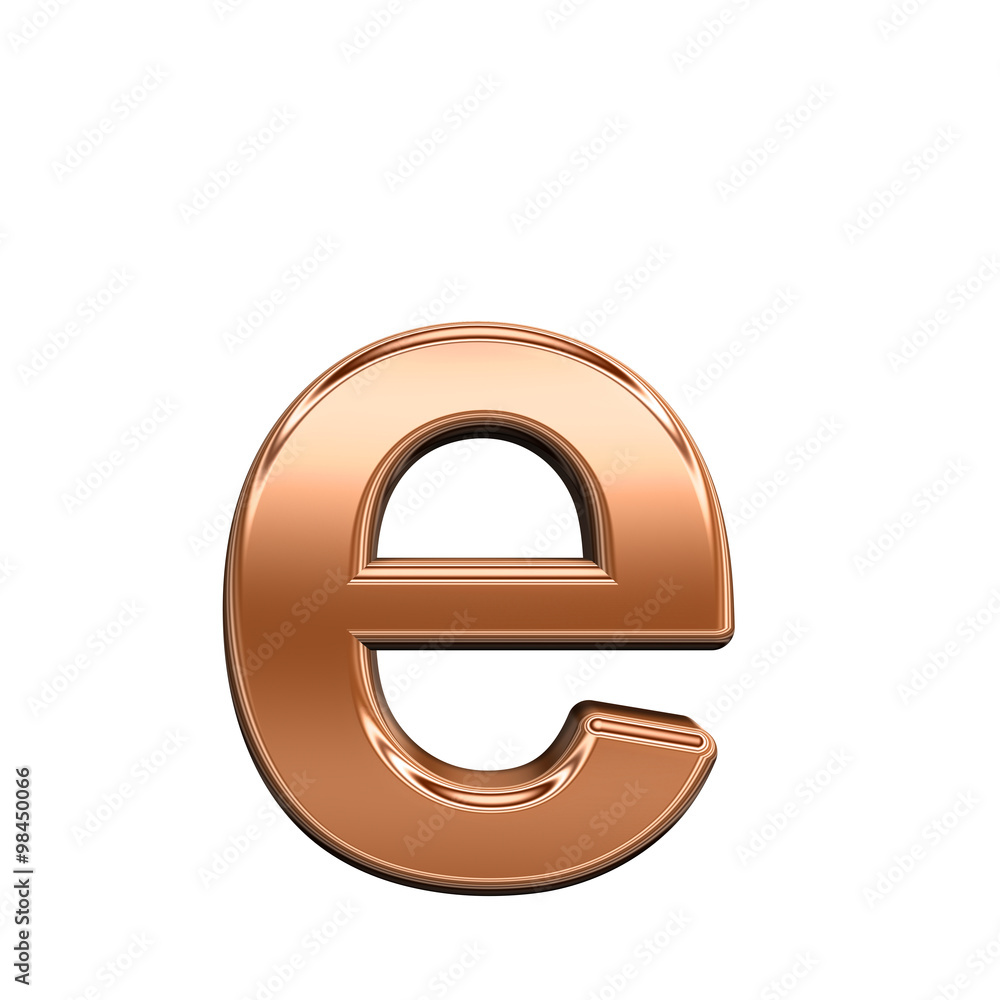 Fototapete one lower case letter from shiny copper alphabet set, isolated on white. computer generated 3d photo