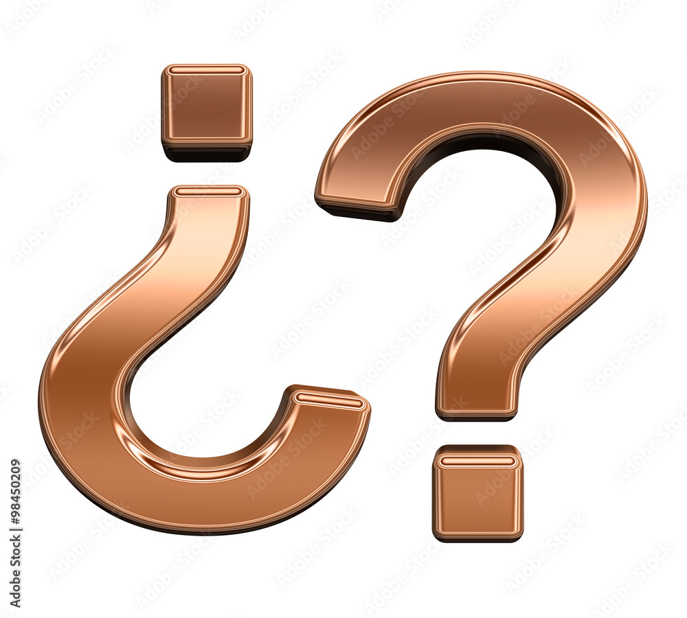 Fototapete question mark from shiny copper alphabet set, isolated on white. computer generated 3d photo renderi