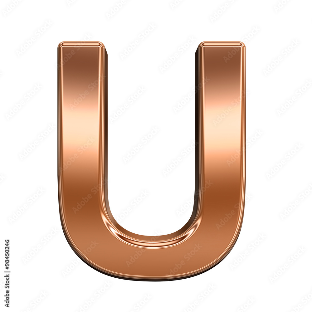 Fototapete one letter from shiny copper alphabet set, isolated on white. computer generated 3d photo rendering.