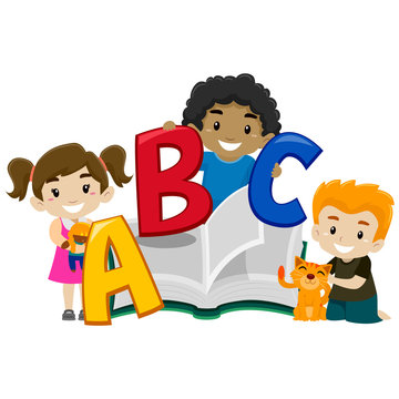 Cute Kids holding a Book ABC