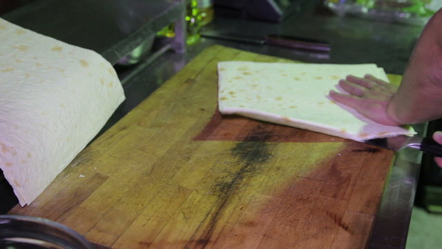 Shawarma Dough Cut With a Knife