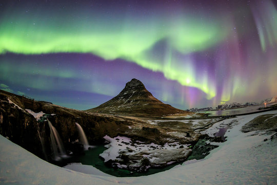 Kirkjufell and Aurora  in Iceland.