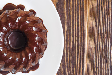 Chocolate cake on the white plate