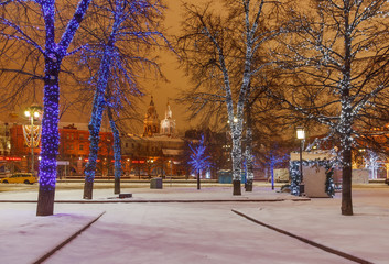 Christmas and New Year Moscow. Fair and decorations at the Revolution Square
