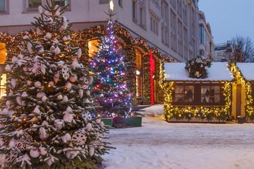 Christmas and New Year Moscow. Fair and decorations on Kuznetsky Most Street
