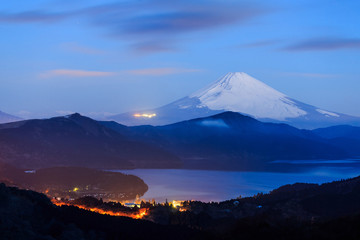 Mt. Fuji and lake ashi in early morning