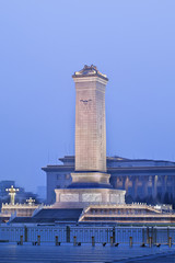 Monument to the People's Heroes, a 38m obelisk on Tiananmen Square, Beijing, China.