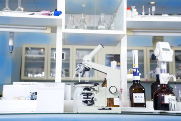 Healthcare research laboratory background.