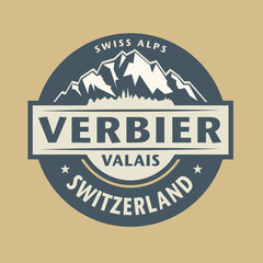 Abstract stamp with the name of town Verbier in Switzerland