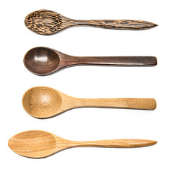 Small wooden spoon on white background.