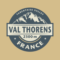 Abstract stamp with the name of town Val Thorens in France