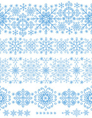 Snowflakes seamless borders set.Winter pattern