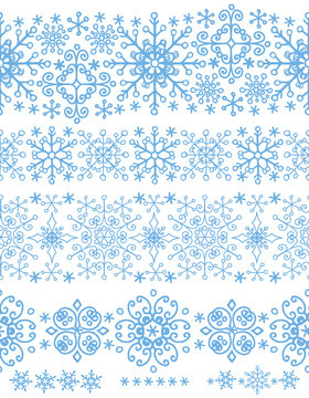 Snowflakes seamless borders set.Winter pattern