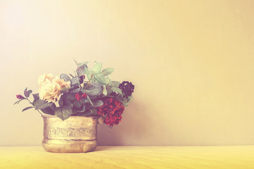 Still life with a beautiful bunch of flowers, vintage color tone