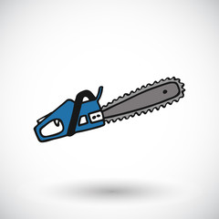 Chainsaw sketch. Hand-drawn cartoon lumberjack icon. Doodle drawing