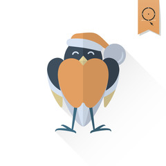 Funny Bird Bullfinch in Christmas Cap