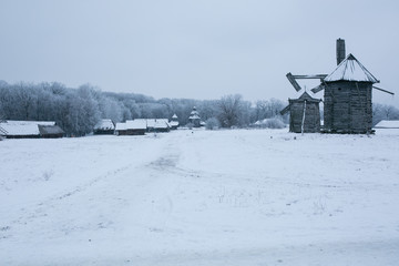 beautiful winter windmill landscape in Ukraine