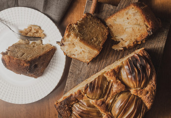 Apple pie on dark wooden background