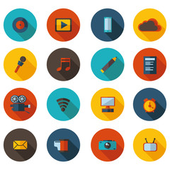 flat icons media in vector format