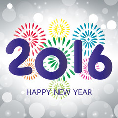 happy new year 2016 greeting card with fireworks on white background
