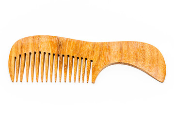 Wood comb on white background.