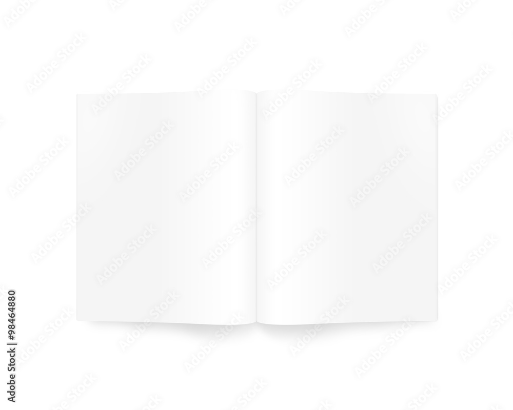 Poster open blank magazine mock up isolated on white. white journal mockup on table presentation. catalog g