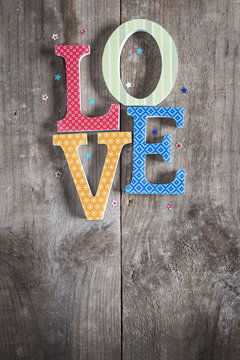 Love vintage letters in rustic wooden