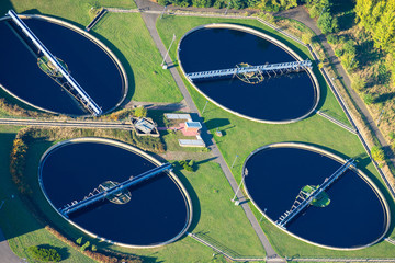Aerial photo of water purification plant, Cottbus, Brandenburg, Germany.