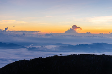 Layer of mountains and mist at sunset time, Landscape at Doi Luang Chiang Dao, High mountain in Chiang Mai Province, Thailand