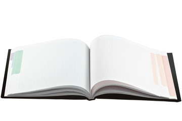 Opened note book with blank multicolored pages