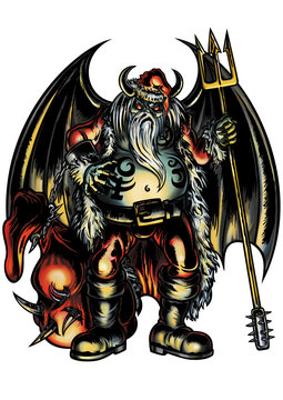 Santa Claus Demon. Illustration evil Santa Claus with demon wings and a pitchfork. 
