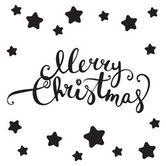Merry Christmas lettering design. Curly letters and night stars