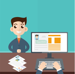  Interview a businessman vector. Employment, recruitment concept