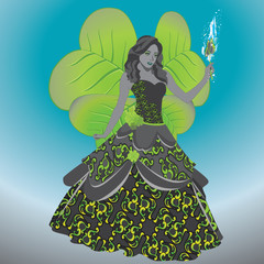 fairy of luck in a magnificent dress with a magic clover