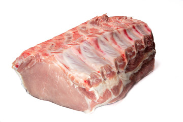 Pork loin on the bone on a white background, isolated.