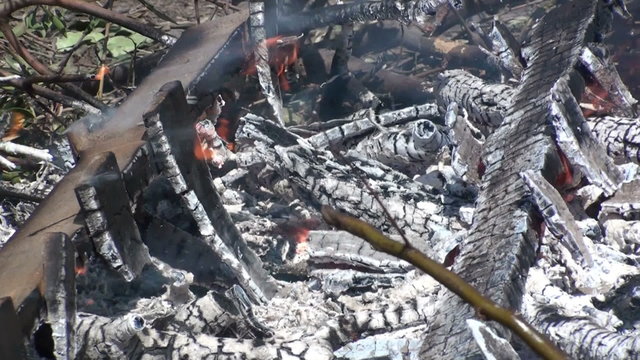 Close up shot of the remnants of a fire.