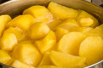 Potatoes cooked in a pot on the gas stove