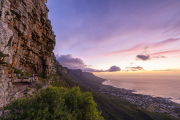 Fototapeta na wymiar Cape Town's Lion's Head Mountain Peak landscape seen from Table Mountain tourist hike