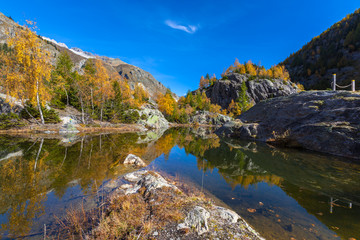 Beautiful pond of Swiss Alps in autumn